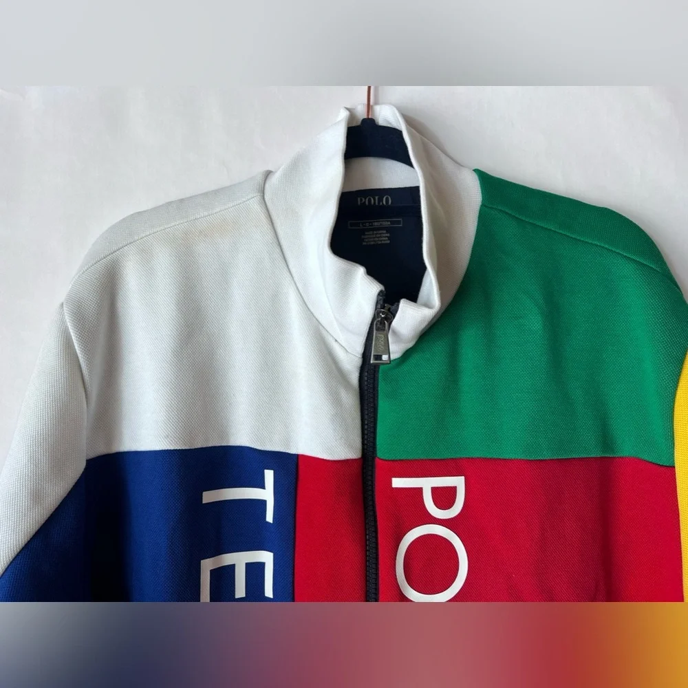 Polo Ralph Lauren Mens Large Tennis Mesh‎ Colorblock Zip Track Jacket